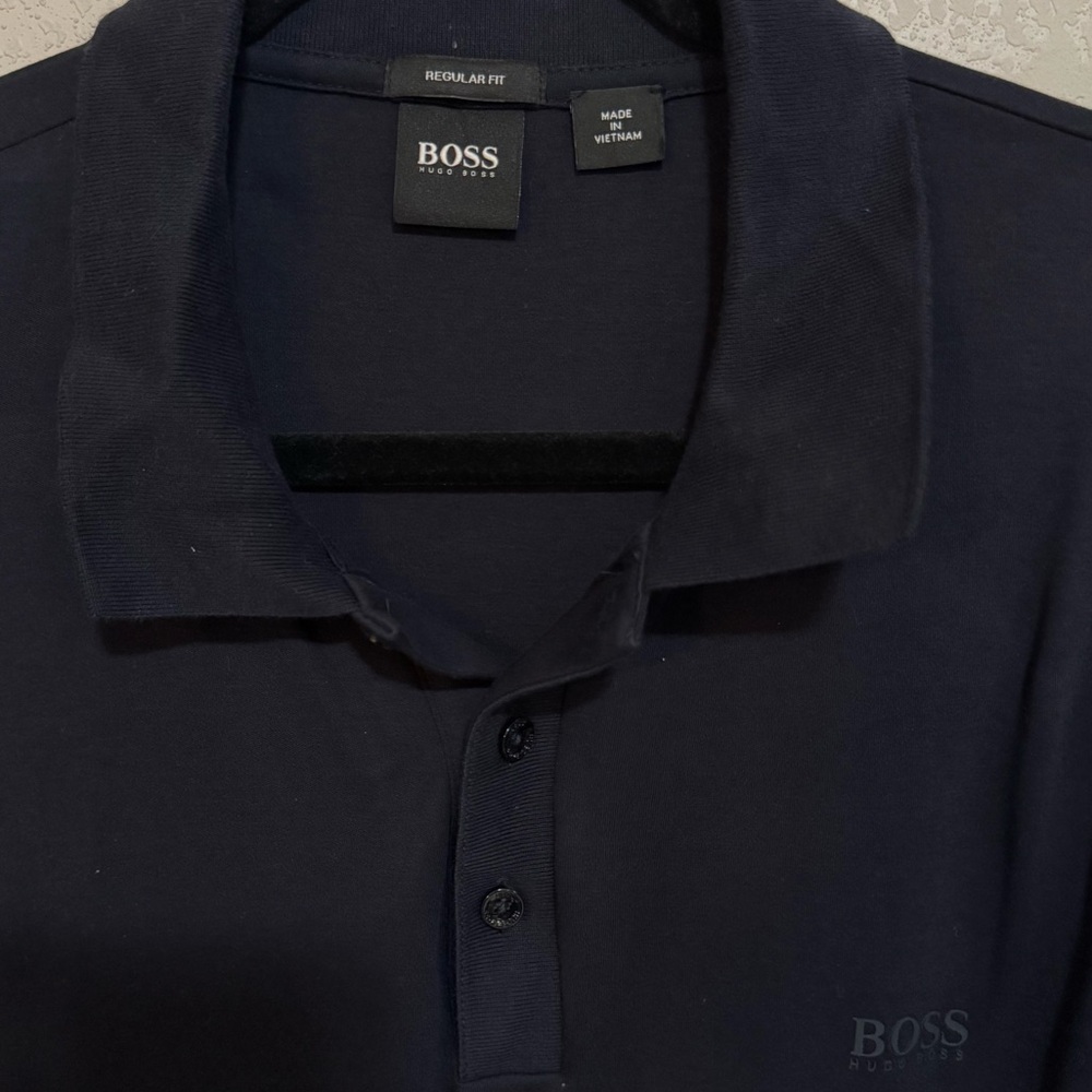 Boss Dark Blue Polo with Striped Sleeves - Picture 2 of 4